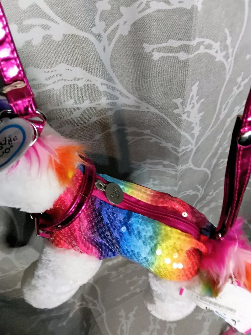 Magical Rainbow Sequin Plush Unicorn Shoulder Bag Purse - Sparkly & Soft! - Picture 4 of 7